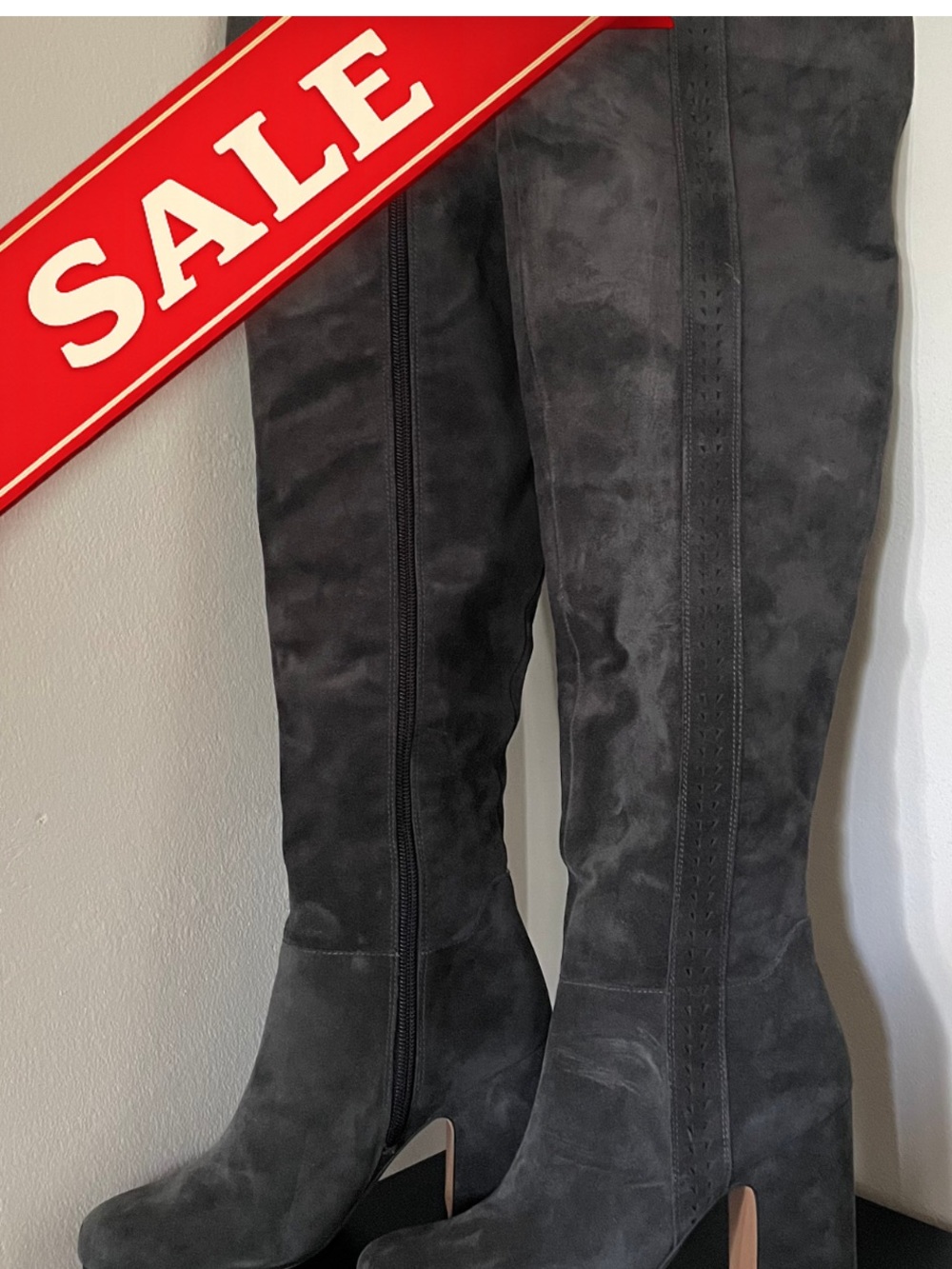 Rich Suede SARTO By Franco Sarto Gray Over the Knee Boots RARE Size 5